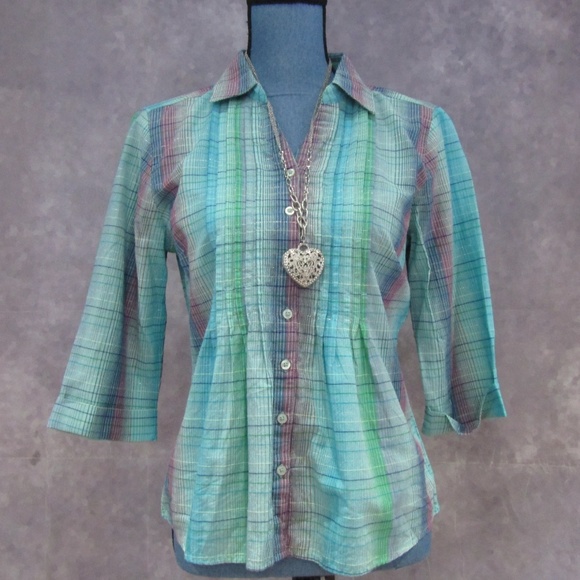 NEW Christopher & Banks Petites Blue Green Pink - Picture 2 of 4